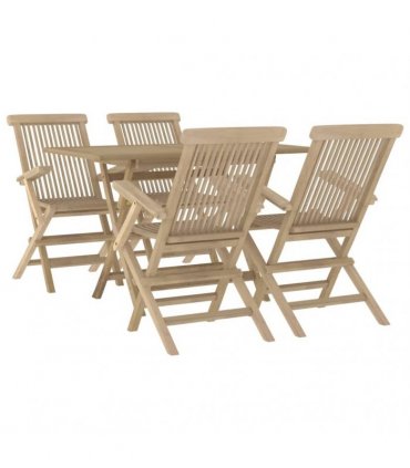 vidaXL 5 Piece Garden Dining Set Grey Solid Wood Teak