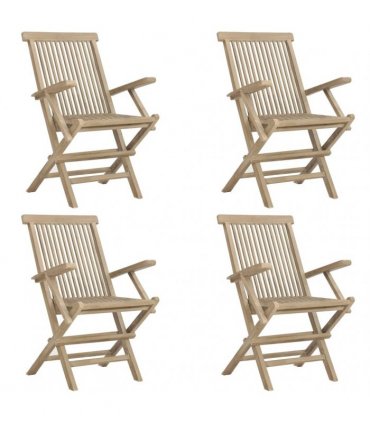 vidaXL 5 Piece Garden Dining Set Grey Solid Wood Teak
