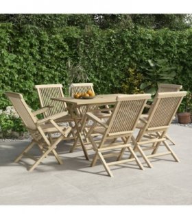vidaXL 7 Piece Garden Dining Set Grey Solid Wood Teak