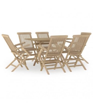 vidaXL 7 Piece Garden Dining Set Grey Solid Wood Teak