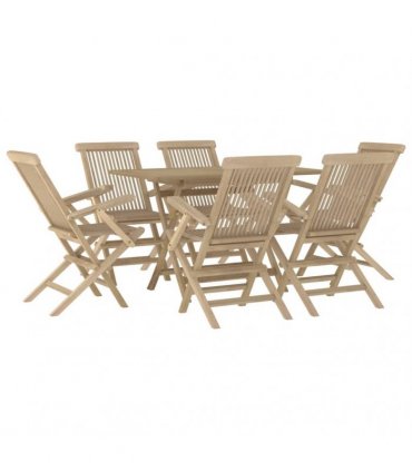 vidaXL 7 Piece Garden Dining Set Grey Solid Wood Teak