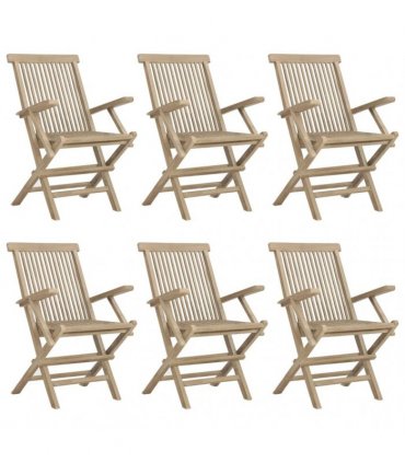 vidaXL 7 Piece Garden Dining Set Grey Solid Wood Teak