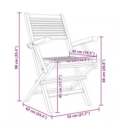vidaXL Folding Chairs 6 pcs 55x62x90 cm Solid Wood Teak