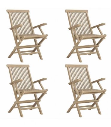 vidaXL Folding Chairs 4 pcs Grey 56x61x89 cm Solid Wood Teak