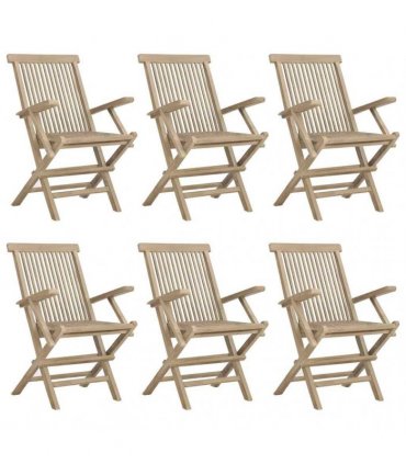 vidaXL Folding Chairs 6 pcs Grey 56x61x89 cm Solid Wood Teak
