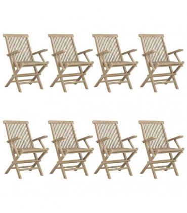 vidaXL Folding Chairs 8 pcs Grey 56x61x89 cm Solid Wood Teak
