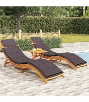 vidaXL Sun Loungers 2 pcs with Dark Grey Cushions Solid Wood Acacia