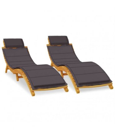 vidaXL Sun Loungers 2 pcs with Dark Grey Cushions Solid Wood Acacia