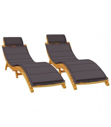 vidaXL Sun Loungers 2 pcs with Dark Grey Cushions Solid Wood Acacia