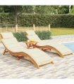 vidaXL Sun Loungers 2 pcs with Cream Cushions Solid Wood Acacia