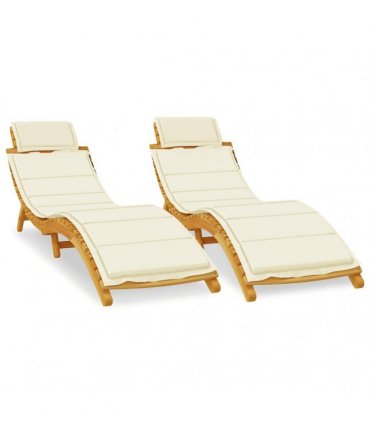 vidaXL Sun Loungers 2 pcs with Cream Cushions Solid Wood Acacia