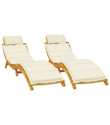vidaXL Sun Loungers 2 pcs with Cream Cushions Solid Wood Acacia