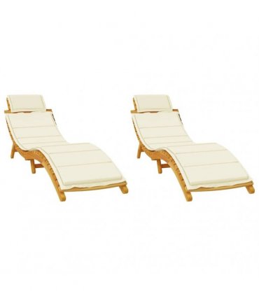 vidaXL Sun Loungers 2 pcs with Cream Cushions Solid Wood Acacia