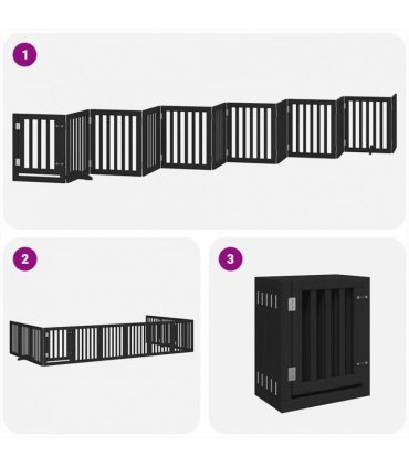 vidaXL Dog Gate with Door Foldable 12 Panels Black 600 cm Poplar Wood