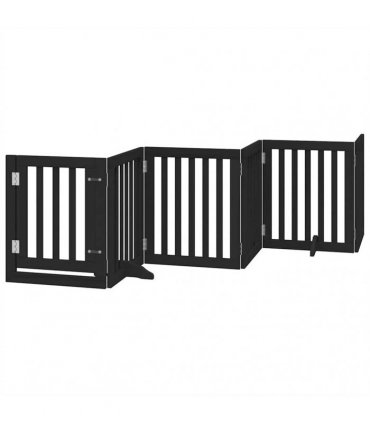 vidaXL Dog Gate with Door Foldable 15 Panels Black 750 cm Poplar Wood