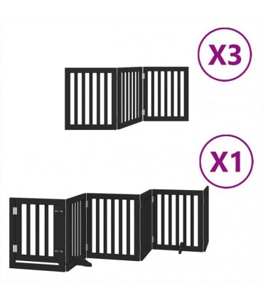 vidaXL Dog Gate with Door Foldable 15 Panels Black 750 cm Poplar Wood