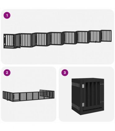 vidaXL Dog Gate with Door Foldable 15 Panels Black 750 cm Poplar Wood