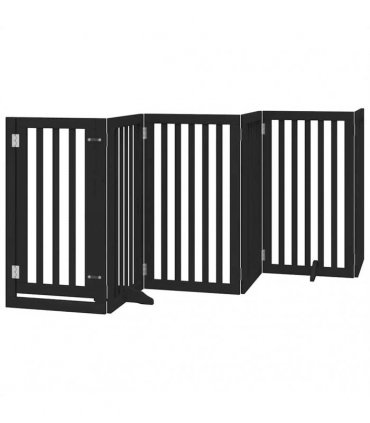 vidaXL Dog Gate with Door Foldable 12 Panels Black 600 cm Poplar Wood