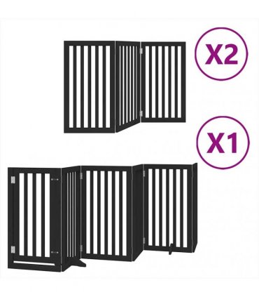vidaXL Dog Gate with Door Foldable 12 Panels Black 600 cm Poplar Wood