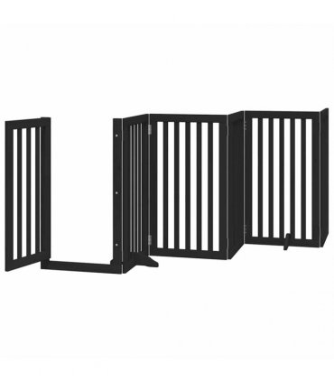 vidaXL Dog Gate with Door Foldable 12 Panels Black 600 cm Poplar Wood