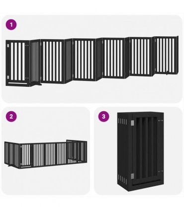 vidaXL Dog Gate with Door Foldable 12 Panels Black 600 cm Poplar Wood