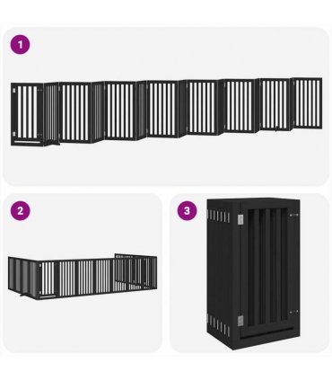vidaXL Dog Gate with Door Foldable 15 Panels Black 750 cm Poplar Wood
