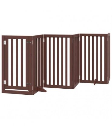 vidaXL Dog Gate with Door Foldable 9 Panels Brown 450 cm Poplar Wood