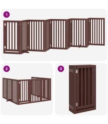 vidaXL Dog Gate with Door Foldable 9 Panels Brown 450 cm Poplar Wood