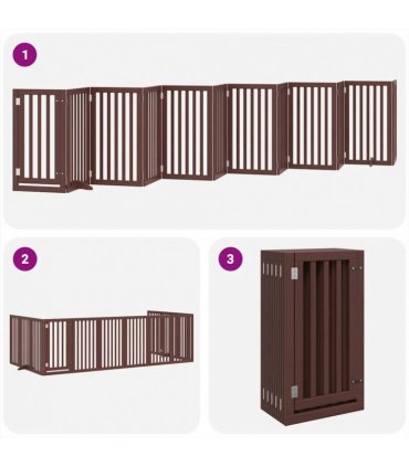 vidaXL Dog Gate with Door Foldable 12 Panels Brown 600 cm Poplar Wood