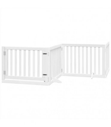 vidaXL Dog Gate with Door Foldable 8 Panels White 640 cm Poplar Wood