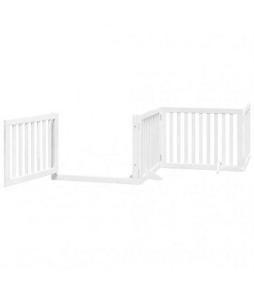 vidaXL Dog Gate with Door Foldable 8 Panels White 640 cm Poplar Wood