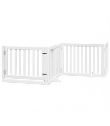 vidaXL Dog Gate with Door Foldable 12 Panels White 960 cm Poplar Wood