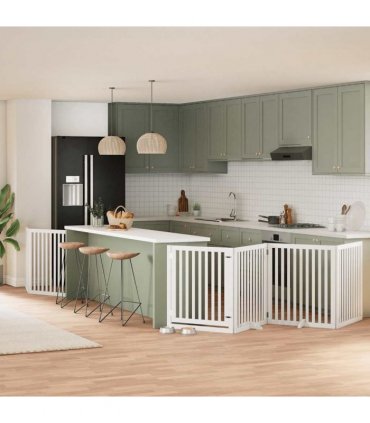 vidaXL Dog Gate with Door Foldable 6 Panels White 480 cm Poplar Wood