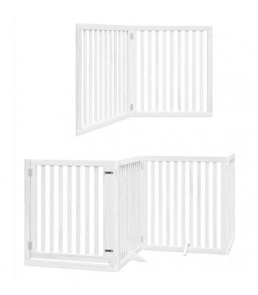 vidaXL Dog Gate with Door Foldable 6 Panels White 480 cm Poplar Wood