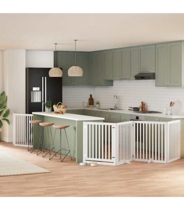 vidaXL Dog Gate with Door Foldable 8 Panels White 640 cm Poplar Wood
