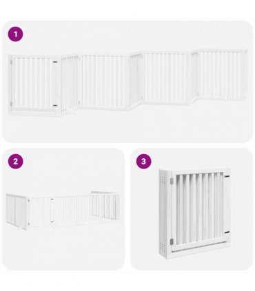 vidaXL Dog Gate with Door Foldable 8 Panels White 640 cm Poplar Wood