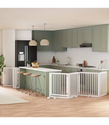 vidaXL Dog Gate with Door Foldable 10 Panels White 800 cm Poplar Wood