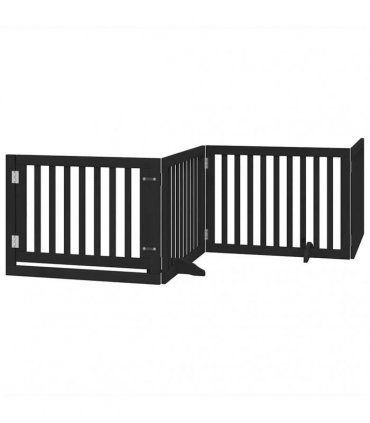 vidaXL Dog Gate with Door Foldable 12 Panels Black 960 cm Poplar Wood