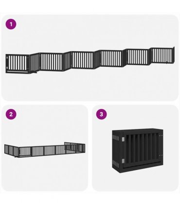 vidaXL Dog Gate with Door Foldable 12 Panels Black 960 cm Poplar Wood