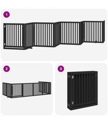 vidaXL Dog Gate with Door Foldable 8 Panels Black 640 cm Poplar Wood