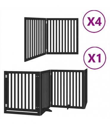 vidaXL Dog Gate with Door Foldable 12 Panels Black 960 cm Poplar Wood