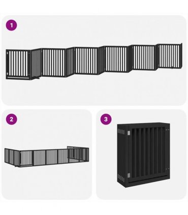 vidaXL Dog Gate with Door Foldable 12 Panels Black 960 cm Poplar Wood