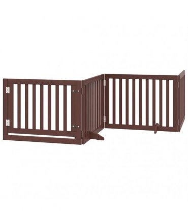 vidaXL Dog Gate with Door Foldable 12 Panels Brown 960 cm Poplar Wood