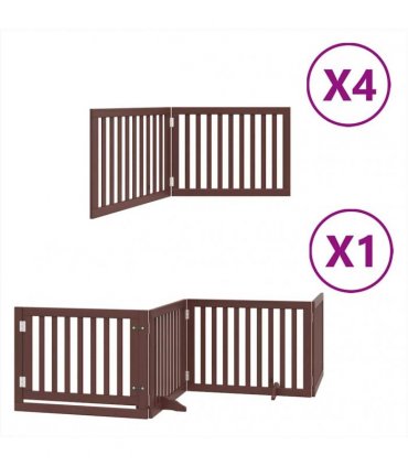 vidaXL Dog Gate with Door Foldable 12 Panels Brown 960 cm Poplar Wood