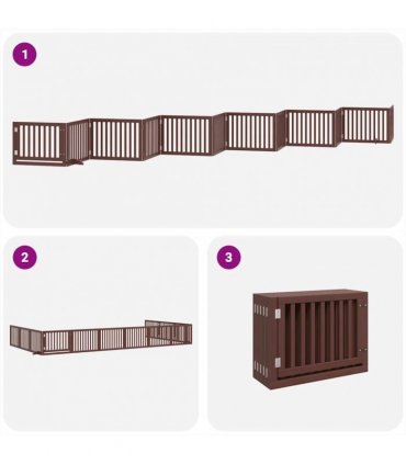 vidaXL Dog Gate with Door Foldable 12 Panels Brown 960 cm Poplar Wood