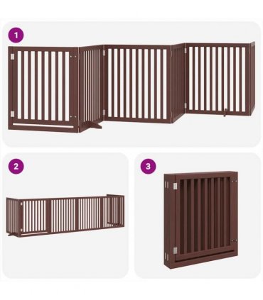 vidaXL Dog Gate with Door Foldable 6 Panels Brown 480 cm Poplar Wood