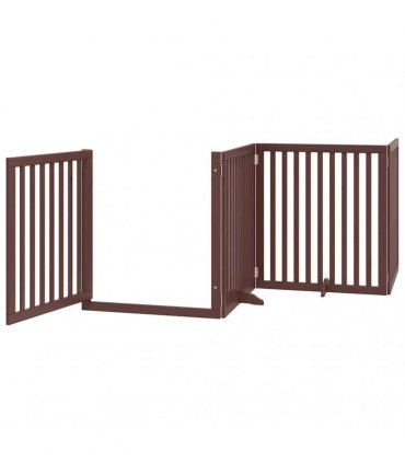 vidaXL Dog Gate with Door Foldable 8 Panels Brown 640 cm Poplar Wood