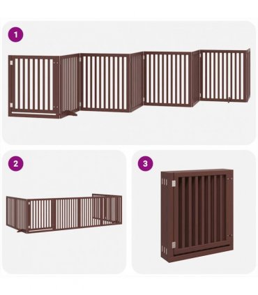 vidaXL Dog Gate with Door Foldable 8 Panels Brown 640 cm Poplar Wood