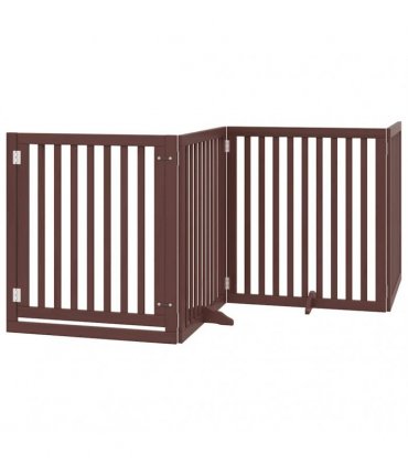 vidaXL Dog Gate with Door Foldable 12 Panels Brown 960 cm Poplar Wood