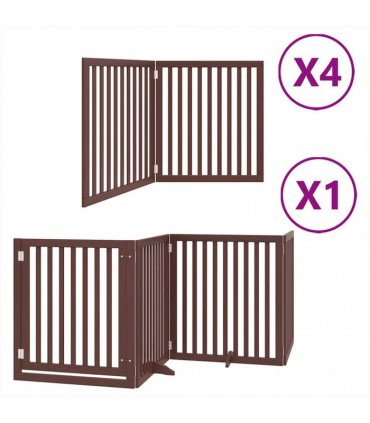 vidaXL Dog Gate with Door Foldable 12 Panels Brown 960 cm Poplar Wood
